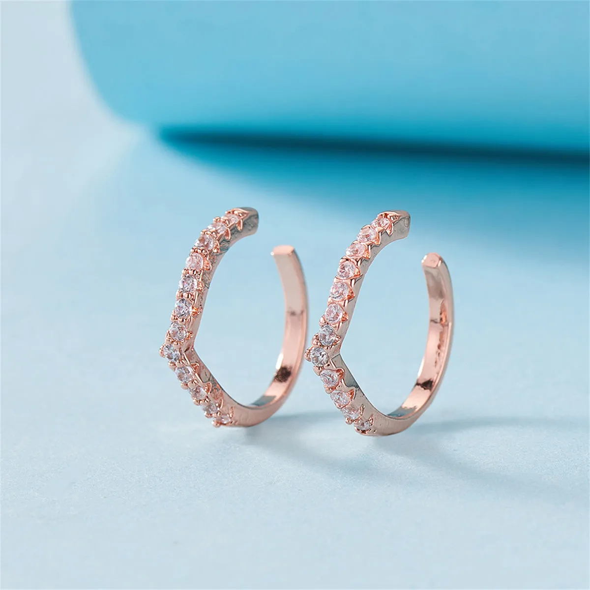 Cubic Zirconia & 18K Rose Gold-Plated V-Shape Ear Cuffs