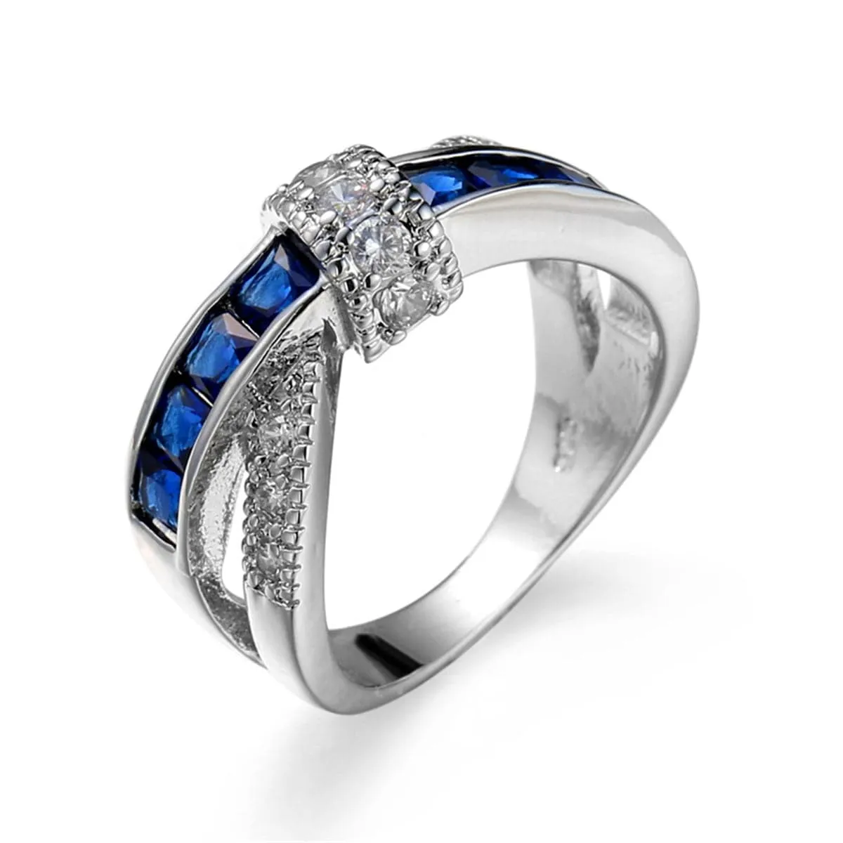Navy Crystal & Cubic Zirconia Overlapping Ring