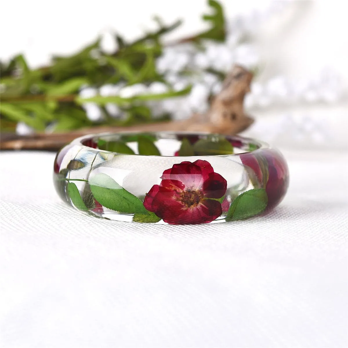 Red & Clear Dried Flower Bangle