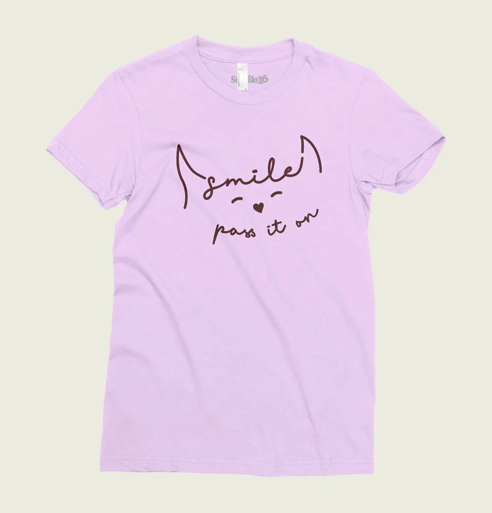 SMILE PASS IT ON Pink Women's Fitted T-shirt